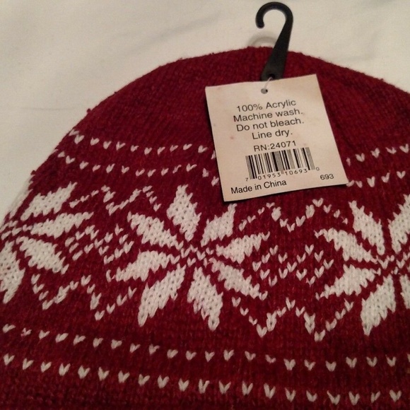 Winter Stocking Cap Hat Red with Snow Flakes - Picture 4 of 4